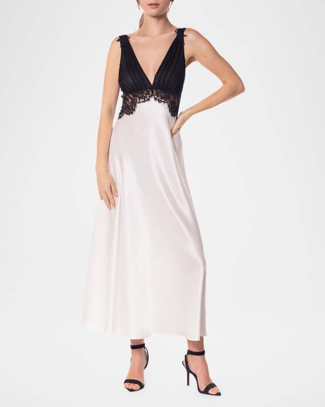 Diva Lace-Trim Silk Charmeuse Nightgown
